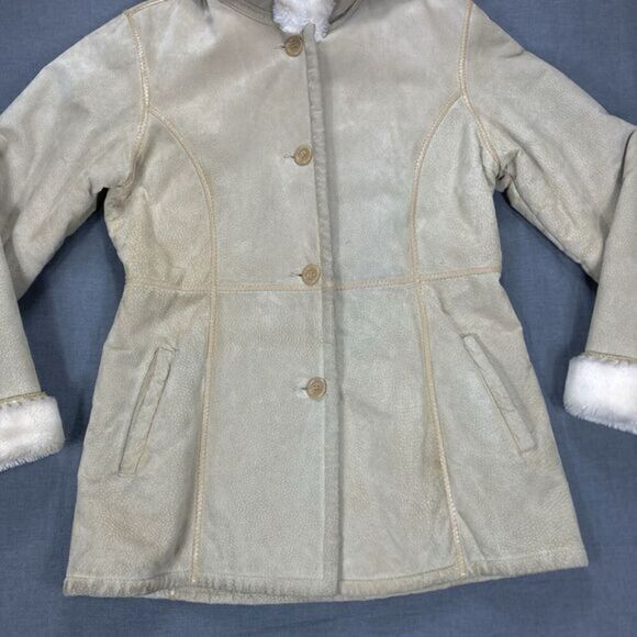 WILSONS‎ LEATHER Winter Coat Sz S Tan Suede Leather Hooded Faux Fur Lined Jacket - Picture 5 of 16